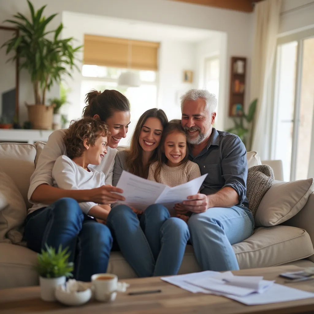 Familia feliz planificando su futuro
